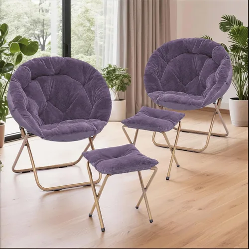 Vista 26 de Cómoda silla con platillo, silla de sala de estar, silla plegable acolchada suave de piel sintética, cómoda silla cuadrada de luna para sala