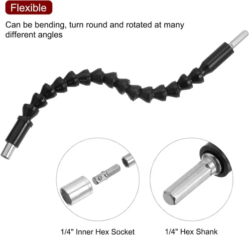 Vista 5 de uxcell Kit de extensión de broca flexible, juego de 24 puntas de destornillador de vástago hexagonal de 1/4 pulgadas, herramientas de mango con eje