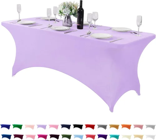 Vista 153 de Mantel de elastano para mesa de 6, 4 o 8 pies, universal, ajustable, para fiestas, banquetes, bodas y eventos, color verde manzana