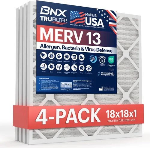 Vista 10 de BNX TruFilter 10x24x1 Filtro de aire MERV 13 (paquete de 4) - HECHO EN EE. UU. - Filtros plisados electrostáticos para aire acondicionado HVAC AC