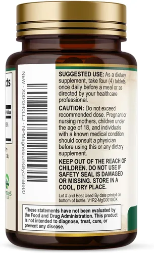 Vista 8 de Glicinato de magnesio 500 mg por porción - Suplemento de magnesio quelado para suplemento de alta absorción - Soporte para la salud muscular, huesos