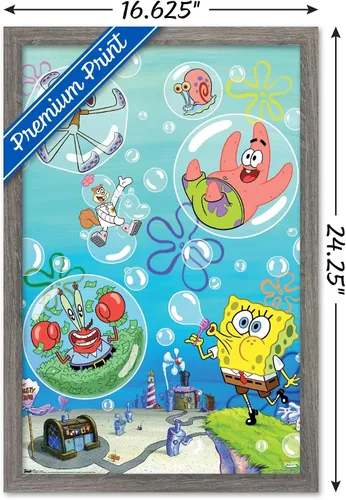 Vista 3 de Trends International Nickelodeon Spongebob Squarepants - Póster de burbujas de pared, 14.725 x 22.375 pulgadas, versión con marco de madera tipo