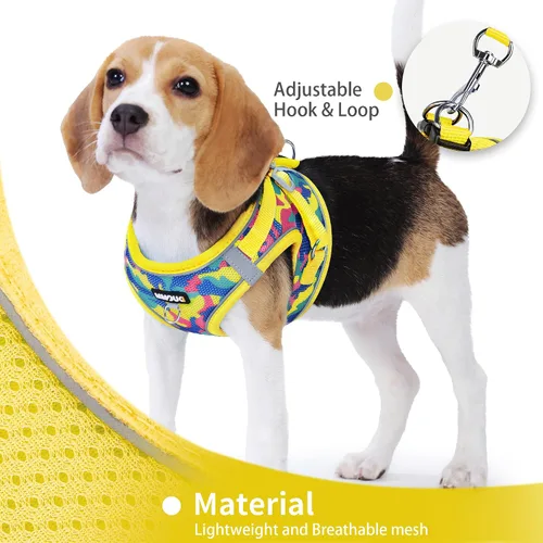 Vista 4 de Arnés para perro con juego de correa, arnés de paso ajustable, suave, acolchado y transpirable para perros de tamaño mediano, arnés de chaleco Rosa