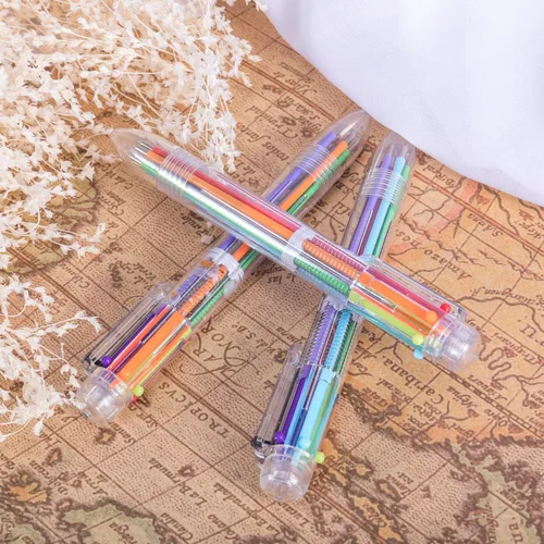 Vista 4 de favide Paquete de 6 bolígrafos multicolor 6 en 1 de 0.5mm, bolígrafos retráctiles de 6 colores para suministros de oficina y escuela, regalo