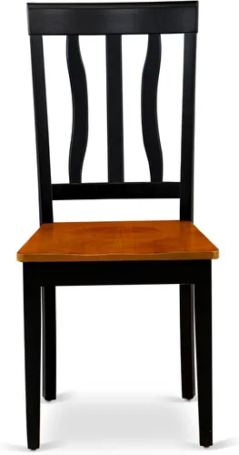 Vista 6 de East West Furniture ANTI3-BLK-W Juego de mesa y sillas de cocina de 3 piezas contiene una mesa de comedor redonda con pedestal y 2 sillas de asiento