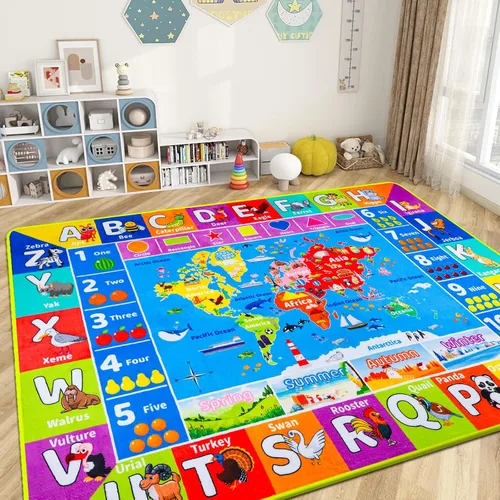 Vista 10 de ABC Alfombra para Niños para Sala de Juegos 59"×39.4" Tapete de Juego para Bebé Alfombra del Alfabeto Alfombra de Animales Números Formas Alfombra