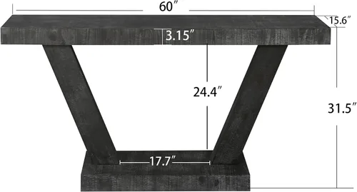 Vista 2 de Henf Mesa consola de 60 pulgadas moderna de madera para sofá de entrada detrás del sofá con base de soporte triangular para pasillo, entrada, sala