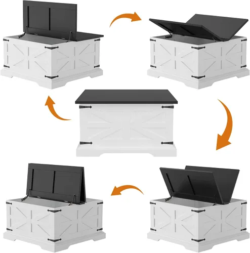Vista 7 de Bigbiglife Mesa de centro de granja con almacenamiento, mesa central cuadrada de 31.5 pulgadas para sala de estar, mesa de cóctel de madera rústica