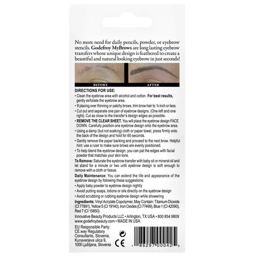 Vista 5 de Godefroy MyBrows Transferencias de cejas de larga duración, arco bajo, marrón oscuro, 48 pares de cejas (96 transferencias individuales)