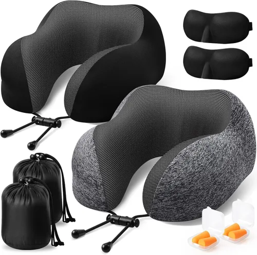 Vista 9 de ExploreBliss Almohada de viaje, almohadas de viaje para dormir en avión, almohada cervical de avión, juego de almohada de espuma viscoelástica