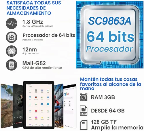 Vista 3 de C idea Tablet de 10 pulgadas, Android 12 tabletas PC con Play Store, 64 GB ROM 3 GB RAM/512 GB expandir, pantalla HD IPS procesador octa-core