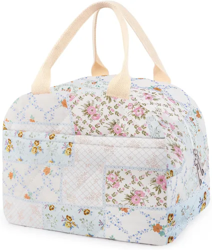 Vista 20 de Lonchera acolchada de algodón aislada, bonita bolsa acolchada con estampado floral, reutilizable, aislada, coqueta, de gran capacidad, hielera