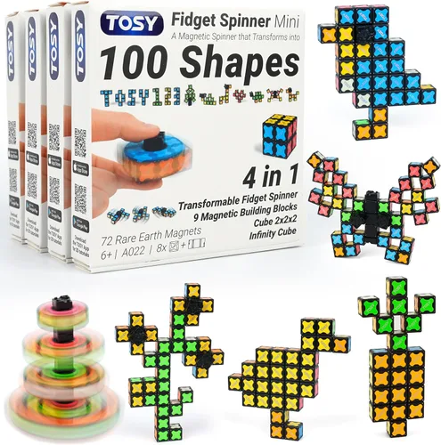 Vista 17 de TOSY Spinner Fidget Magnético que Brilla - 16 Bloques, Juguete 3 en 1: Spinner Fidget Transformable, Cubo Infinito/Rompecabezas, Brillante, Rellenos