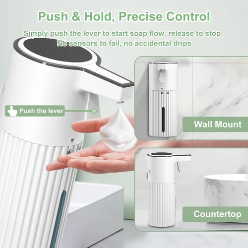 Vista 6 de Dispensador automático de jabón espumoso activado por empuje, dispensador de jabón para cocina, control de flujo continuo de 13.5 fl oz