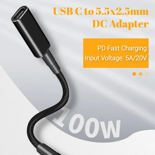 Vista 2 de Yunseity Tipo C USB C hembra entrada a DC Power PD Cable, 0.217x0.098 in PD 100W 20V/5A chip USB C hembra a macho adaptador de carga 90 grados