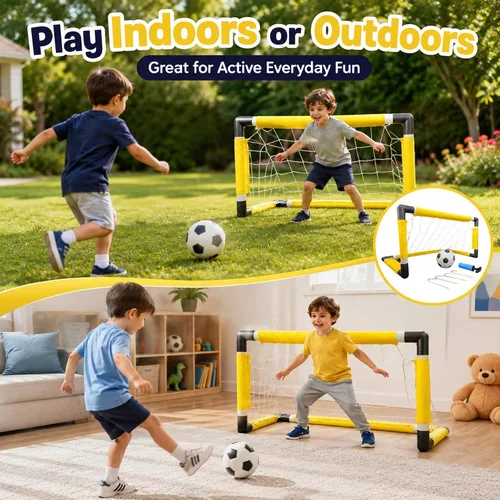 Vista 2 de Juego de portería de fútbol para niños con pelota, bomba y red, juguete deportivo portátil al aire libre para diversión de verano, fácil