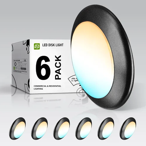Vista 35 de ASD Paquete de 6 luces LED de disco de 4 pulgadas, 10 W 5CCT 2700K-5000K 685LM CRI90+, lámpara de techo regulable, disco de montaje en superficie