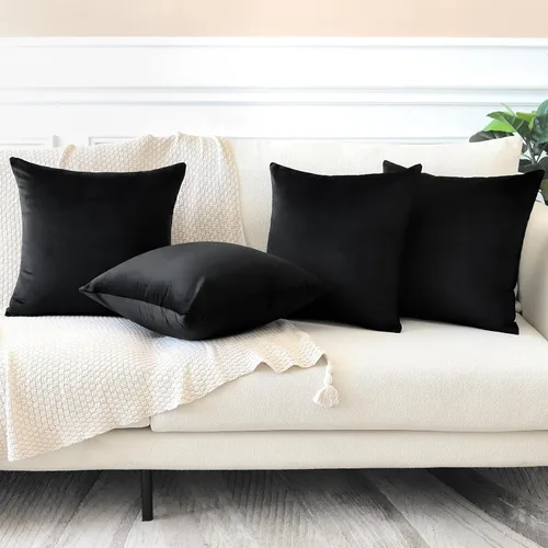 Vista 2 de OTOSTAR Juego de 4 fundas de cojín decorativas de terciopelo suave, fundas cuadradas sólidas para cojines, fundas de almohada de lujo para sofá