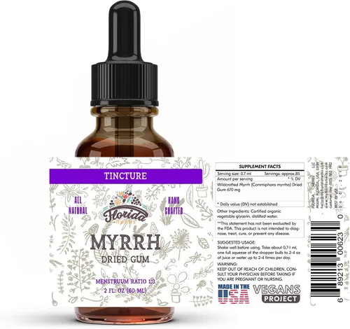 Vista 5 de Tintura de mirra, extracto de mirra (Commiphora myrrha) para la indigestión - OGM en glicerina vegetal orgánica prensada en frío, 670 mg