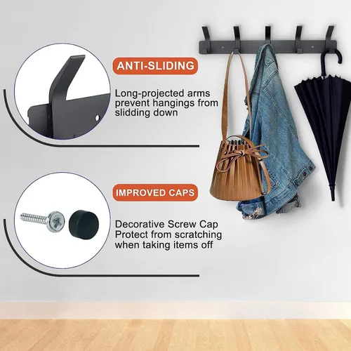 Vista 4 de Paquete de 2 percheros para montar en la pared, de aluminio resistente, 5 ganchos dobles para abrigos, percheros modernos, percheros de pared