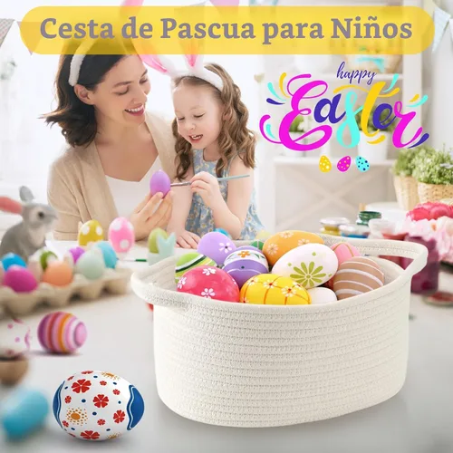 Vista 3 de Happyiren Linda Cesta Tejida para Regalo – Cesta de Regalo Vacía Beige para Guardería, Regalos de Fiesta de Bebé, Cumpleaños, Boda, Cestas Boo