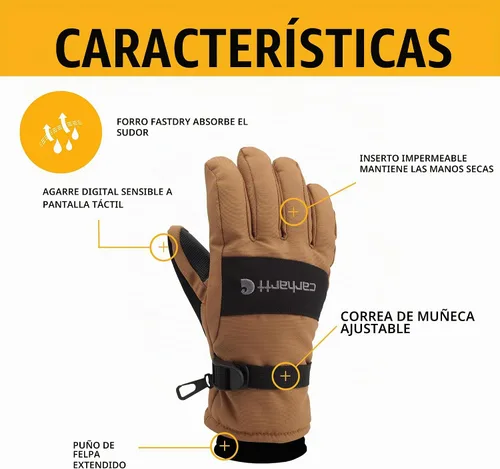 Vista 4 de Carhartt Men's Waterproof Insulated Knit Cuff Glove Negro