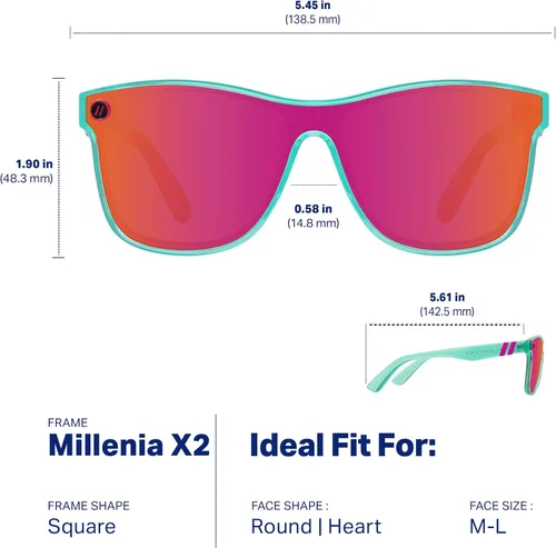 Vista 5 de Blenders Eyewear Millenia X2 Gafas de sol polarizadas Plana, lente espejo, marcos resistentes 100% protección UV Para hombres y mujeres