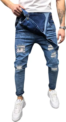 Vista 20 de LONGBIDA - Jardinera de mezclilla para hombre, ajuste entallado, moderno, con bolsillos