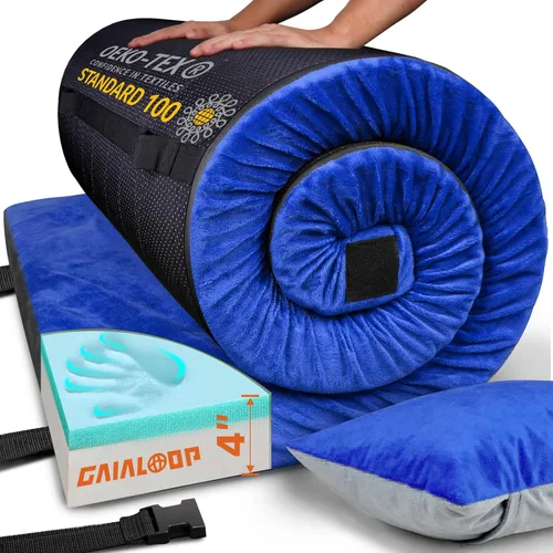 Vista 10 de Colchón de camping de espuma viscoelástica GAIALOOP extra grueso de 4 pulgadas, colchón de suelo enrollable para dormir en campamento, colchoneta