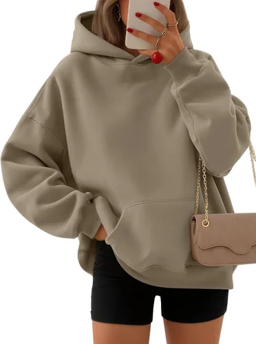 Vista 21 de EFAN Sudaderas con capucha para mujer, suéteres de forro polar cómodos Lunares albaricoques