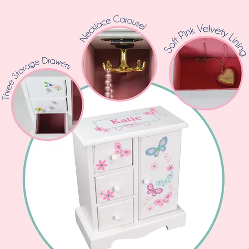 Vista 5 de My Bambino Joyero personalizado Amoire alto, organizador de madera para niñas (You Are My Sunshine)