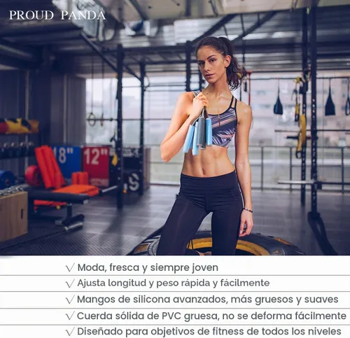 Vista 3 de Cuerda de saltar con peso de 1LB - Cuerda de saltar profesional con longitud ajustable y empuñaduras de silicona cómodas, cuerdas de saltar pesadas
