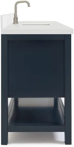 Vista 9 de ARIEL Bayhill - Tocador de baño con lavabo de 54 pulgadas, madera maciza, encimera de cuarzo blanco puro de 1.5 pulgadas, fregadero rectangular Negro