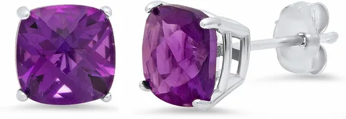 Vista 11 de Amazon Collection Aretes de plata de ley 925 con piedra natal de corte cojín para mujer