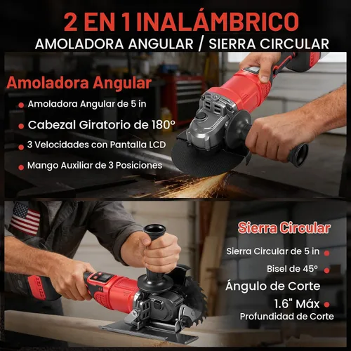 Vista 2 de Amoladora angular inalámbrica 2 en 1 y sierra circular para batería Milwaukee M18 de 18 V (solo herramienta), 4-1/2 pulgadas a 5 pulgadas, cabezal