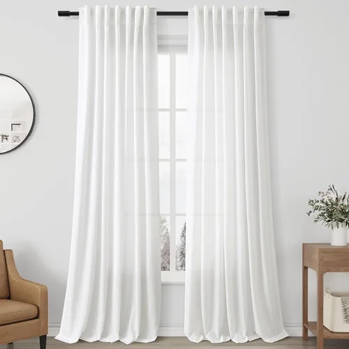 Vista 26 de Aersas Aqua Green Linen Curtains 84 Inches Long 2 Panels Set Back Tab Rod Pocket Living Room Curtain Farmhouse Rustic Light Filtering Hook Drapes