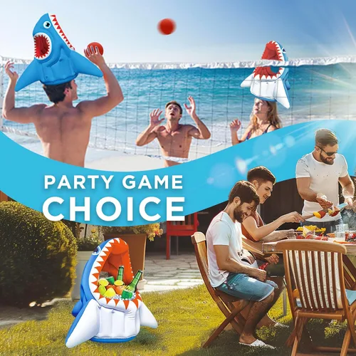 Vista 4 de iPlay, iLearn Juguete inflable 3 en 1 de piscina de tiburón para niños, juego de piscina inflable de baloncesto y fútbol, juego de lanzamiento
