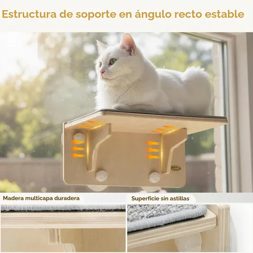 Vista 4 de Pecute - Percha para ventana de gato 2 en 1 y estantes de pared, hamaca