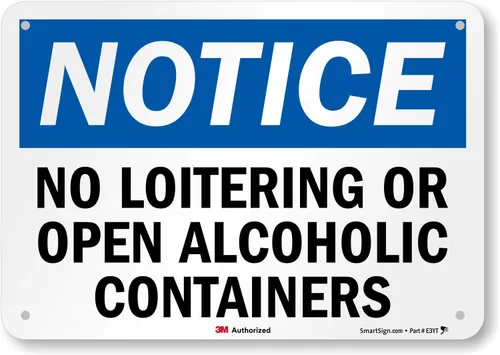 Vista 3 de Etiqueta de SmartSign con texto "Notice - No Loitering o Open Alcoholic Containers" 5" x 7" 3M Reflectante Laminado Vinilo