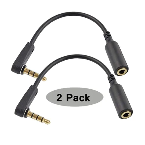 Vista 2 de Seadream Extensión de cable de audio corto 6 pulgadas 0.1 in Cable de extensión Paquete de 2 auriculares de ángulo recto macho a hembra de 0.138