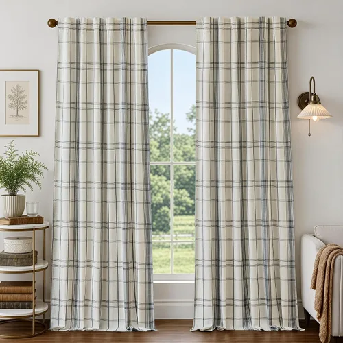 Vista 38 de DriftAway Cortinas de felpilla de lino a cuadros 100% opacas de 96 pulgadas Beige