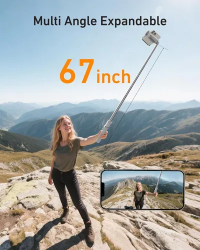 Vista 5 de Trípode automático para iPhone, TELESIN Trípodes de teléfono de apertura automática con control remoto para TikTok Scrolling & Zoom, palo selfie