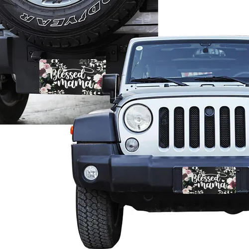 Vista 7 de Placa de matrícula bendita de flores de mamá, placa de aluminio floral, cubierta de placa de matrícula delantera para automóvil de metal, accesorio