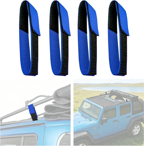 Vista 9 de Correa de amarre de techo suave para Jeep Wrangler JK, correa de tensión superior suave ajustable, negro (paquete de 4) Soft Top Tie Down Straps
