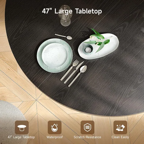 Vista 4 de ONBRILL Mesa de comedor redonda de 47 pulgadas para 4-6, color negro Mesa de cocina circular con base acanalada, mesas modernas de granja