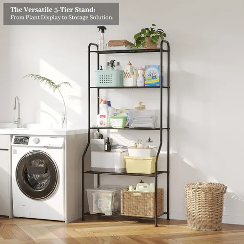 Vista 5 de Kitsanery Soporte para plantas de interior y exterior para múltiples plantas, estante de metal resistente de 5 niveles, escalera grande para jardín