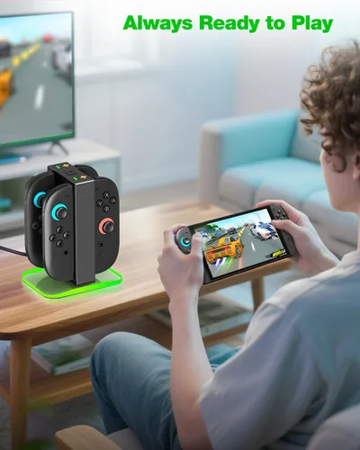 Vista 7 de Base de carga para Nintendo Switch 2 Joy-Con - Base de carga magnética 4 en 1 con luces indicadoras de estadoCarga rápida de 3 horas, cargador