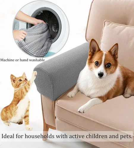Vista 6 de Juego de 2 fundas elásticas para reposabrazos de sofá, silla y sillón reclinable (Negro)