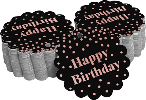Vista 30 de Etiquetas de papel para colgar con texto en inglés «Happy Birthday» (50 unidades)