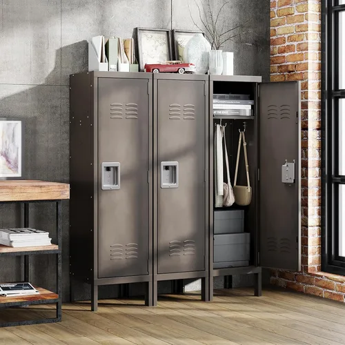 Vista 9 de Yizosh Taquilla de metal con 1 puerta con cerradura, armario de almacenamiento industrial de acero negro, 55.1 pulgadas de largo x 15 pulgadas